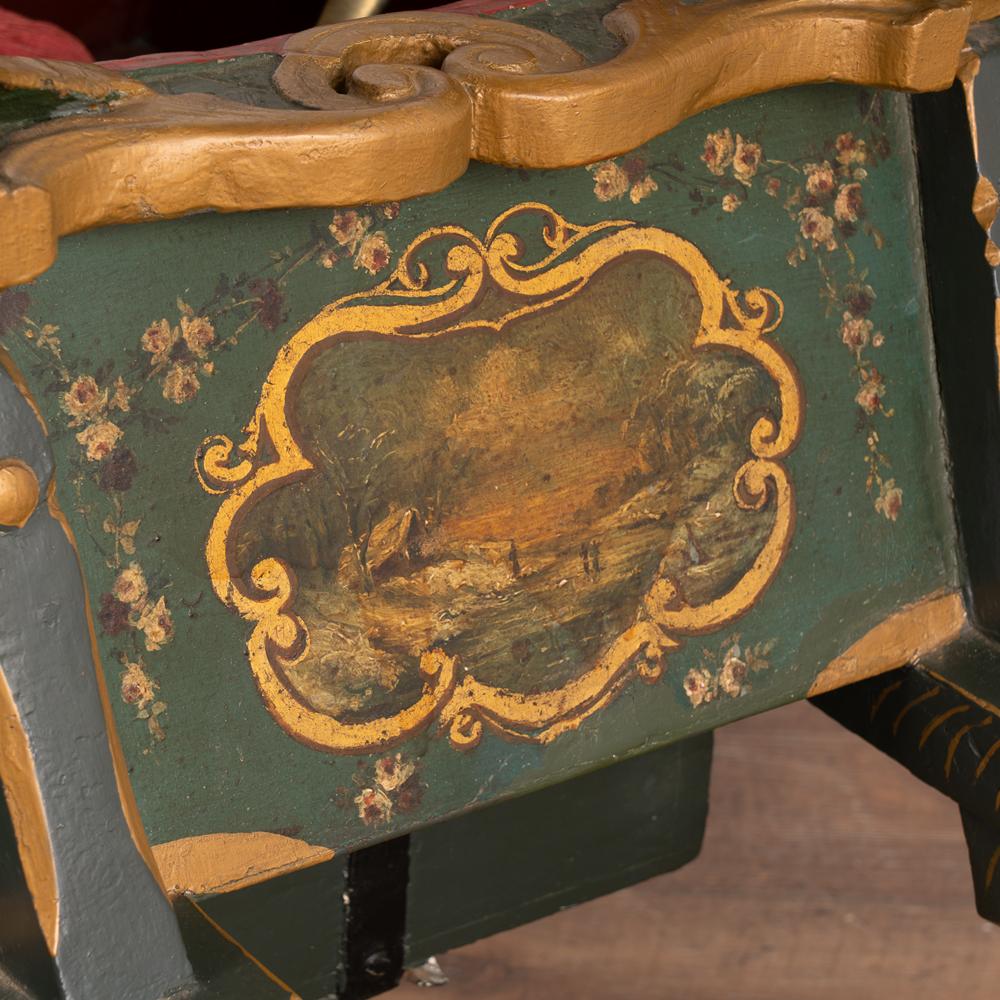 Green Painted Sleigh With Brass Bells, Sweden circa 1890 In Good Condition For Sale In Round Top, TX