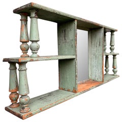 Green Painted Swedish 19th Century Folk Art Mirror and Wall Shelf