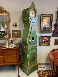 Green Painted Swedish Mora Grandfather Clock