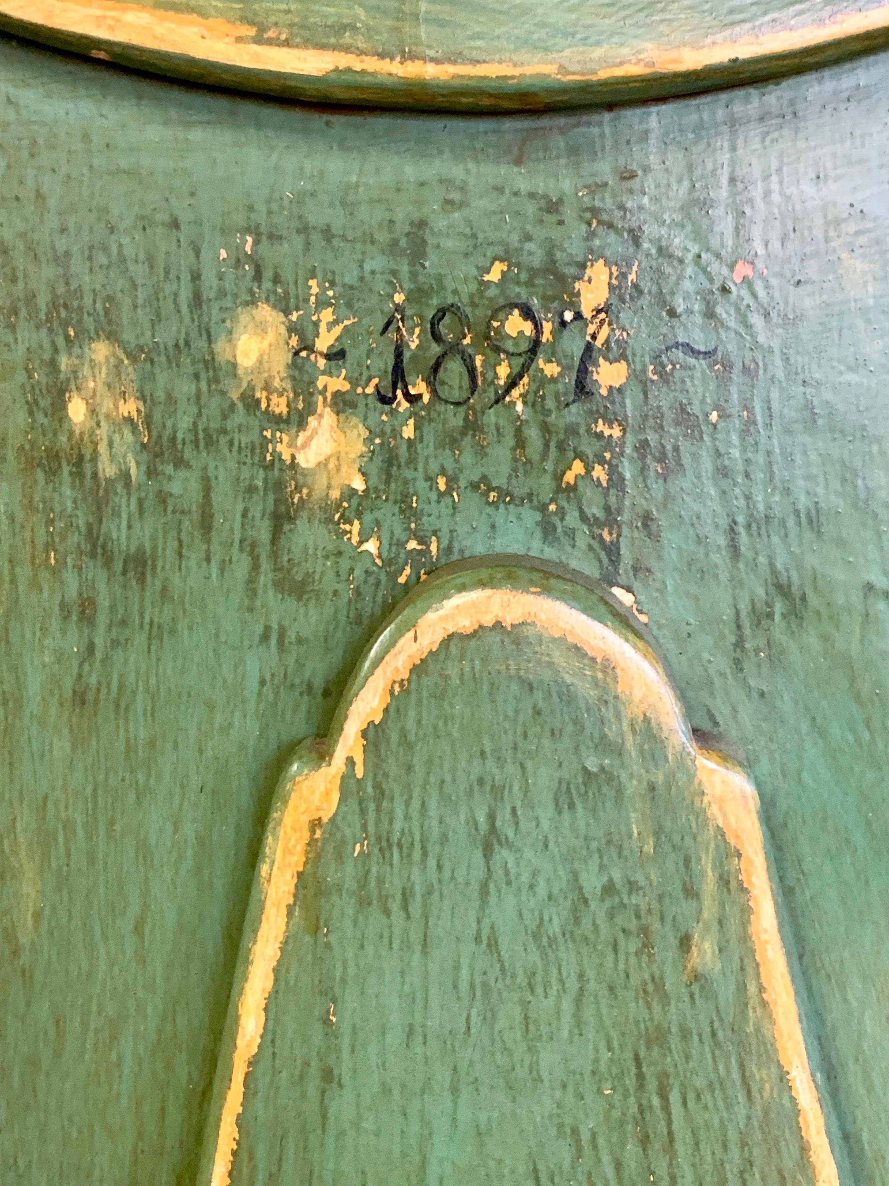 Gustavian Green Painted Swedish Mora Grandfather Clock