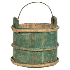 Green Painted Swedish Wooden Bucket