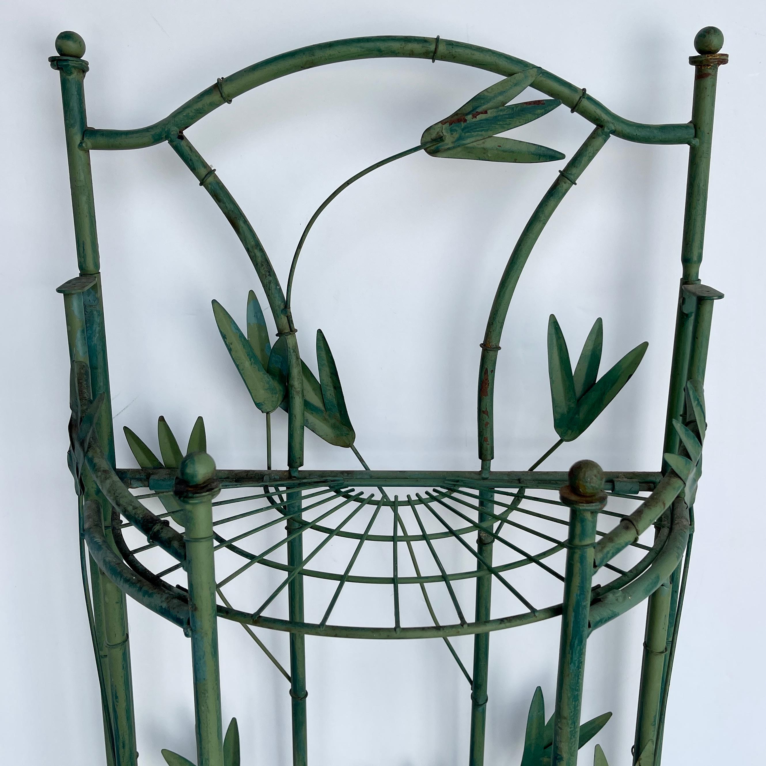 Green Painted Tole Faux Bamboo Demilune Three Tier Shelf For Sale 4
