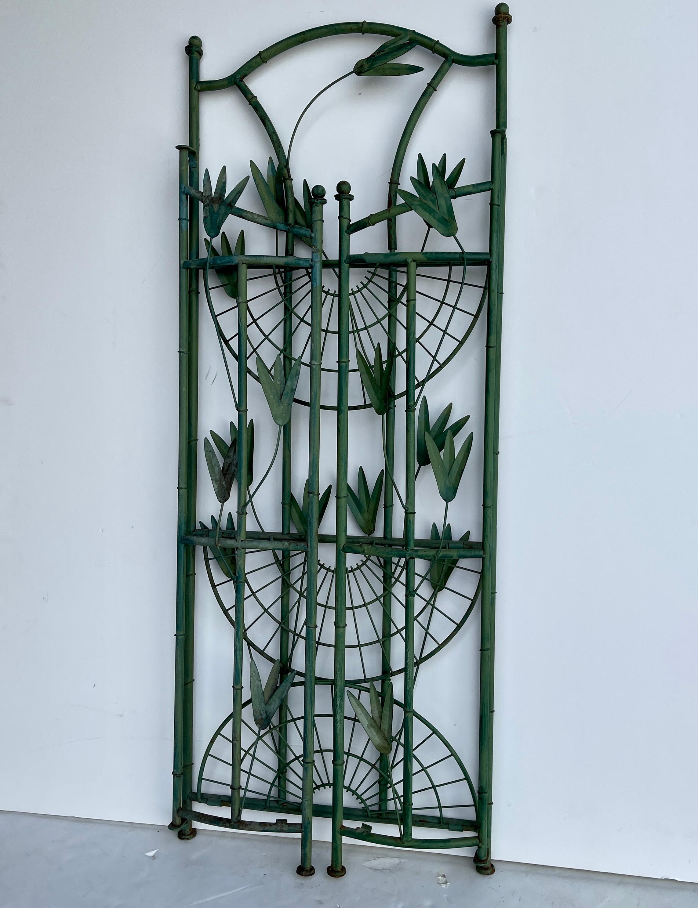 Green Painted Tole Faux Bamboo Demilune Three Tier Shelf For Sale 7