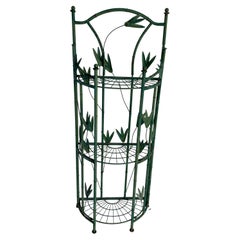 Green Painted Tole Faux Bamboo Demilune Three Tier Shelf