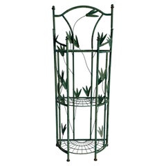 Green Painted Tole Faux Bamboo Demilune Three Tier Shelf