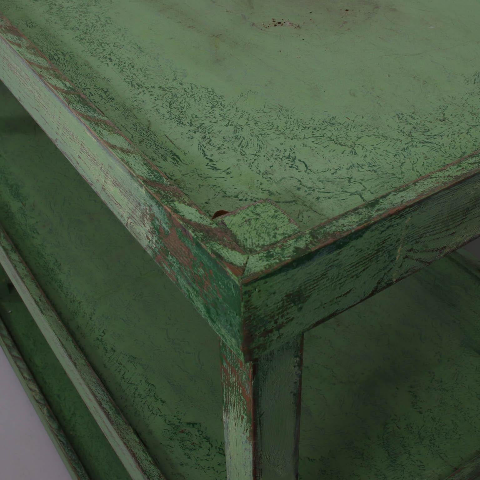 Green Painted Two-Tier Pottery Table In Good Condition In Stamford, CT