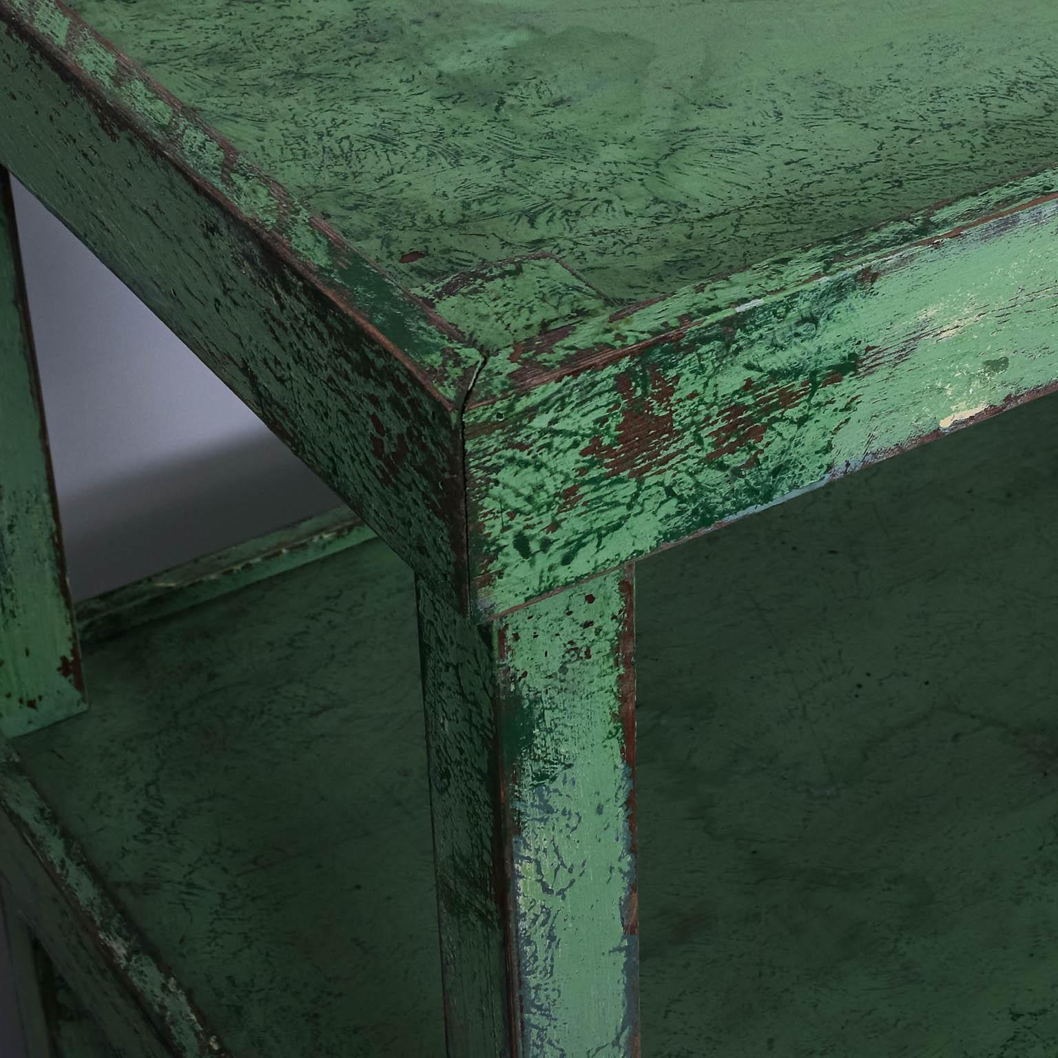 Wood Green Painted Two-Tier Pottery Table