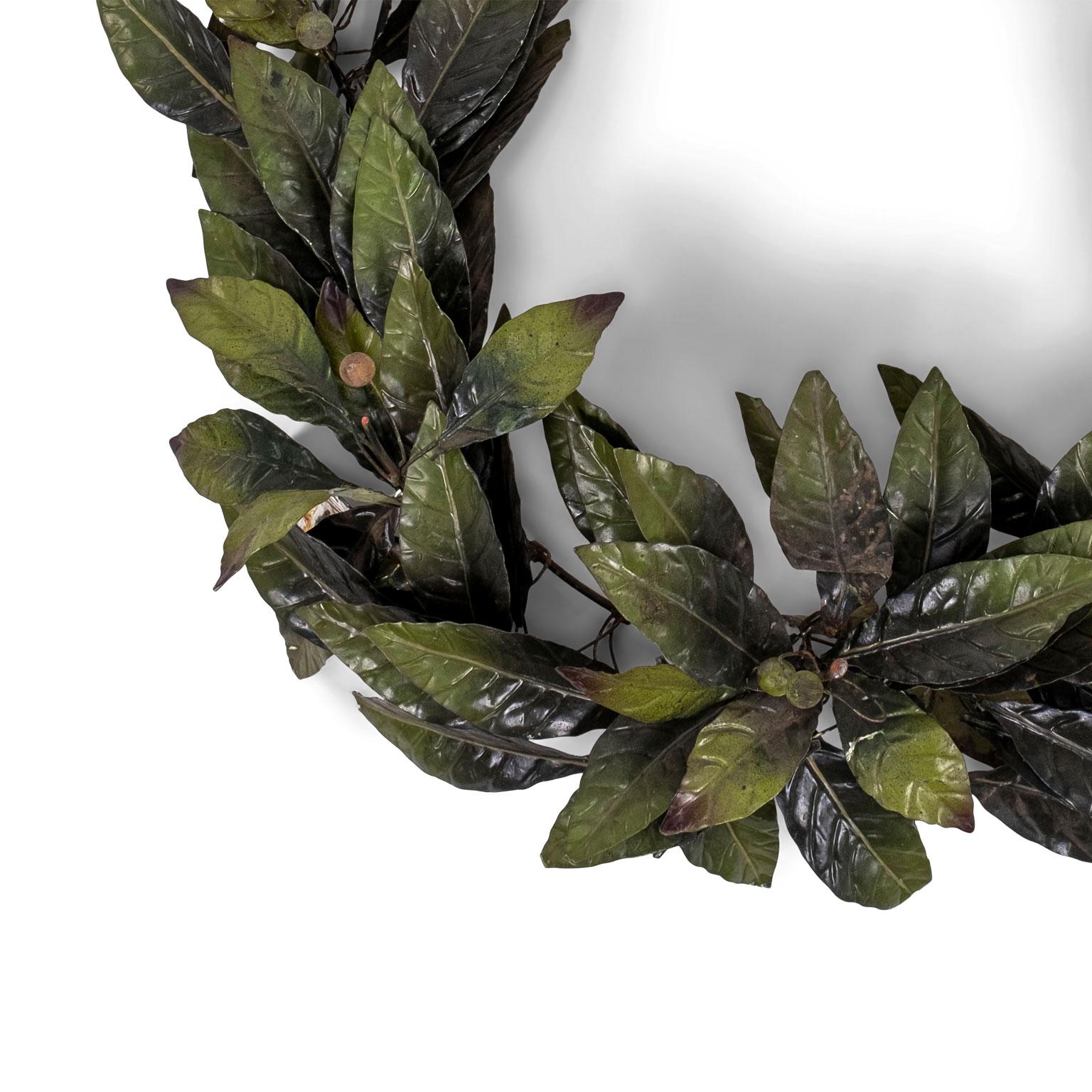 French Green Painted Vintage Tole Wreath