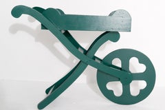 Handcrafted Green Painted Wood Flower Cart, Folk Art Style, USA, 1950s