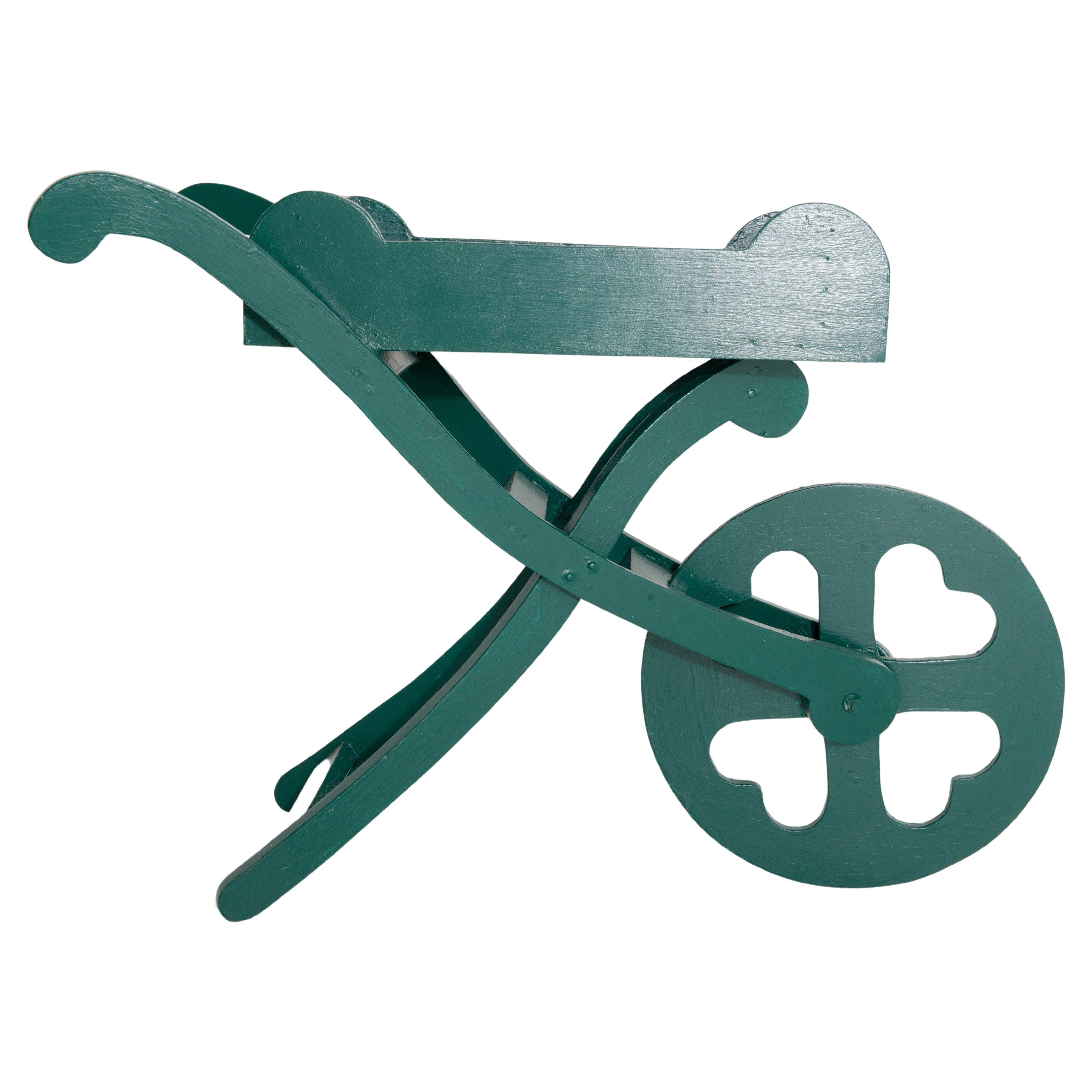 Green Painted Wood Garden Cart For Sale