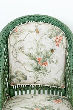 Green Painted Woven Wicker Armchair
