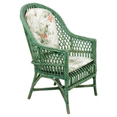 Green Painted Woven Wicker Armchair Green Painted Woven Wicker Armchair