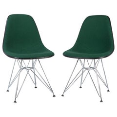 Vintage Green Pair of Herman Miller Eames Upholstered Dsr Dining Side Shell Chairs