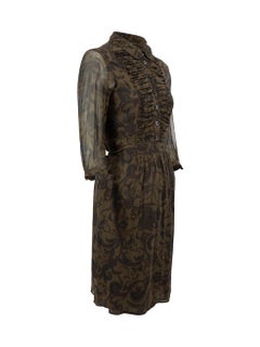 Green Paisley Print Ruffle Midi Dress Size S