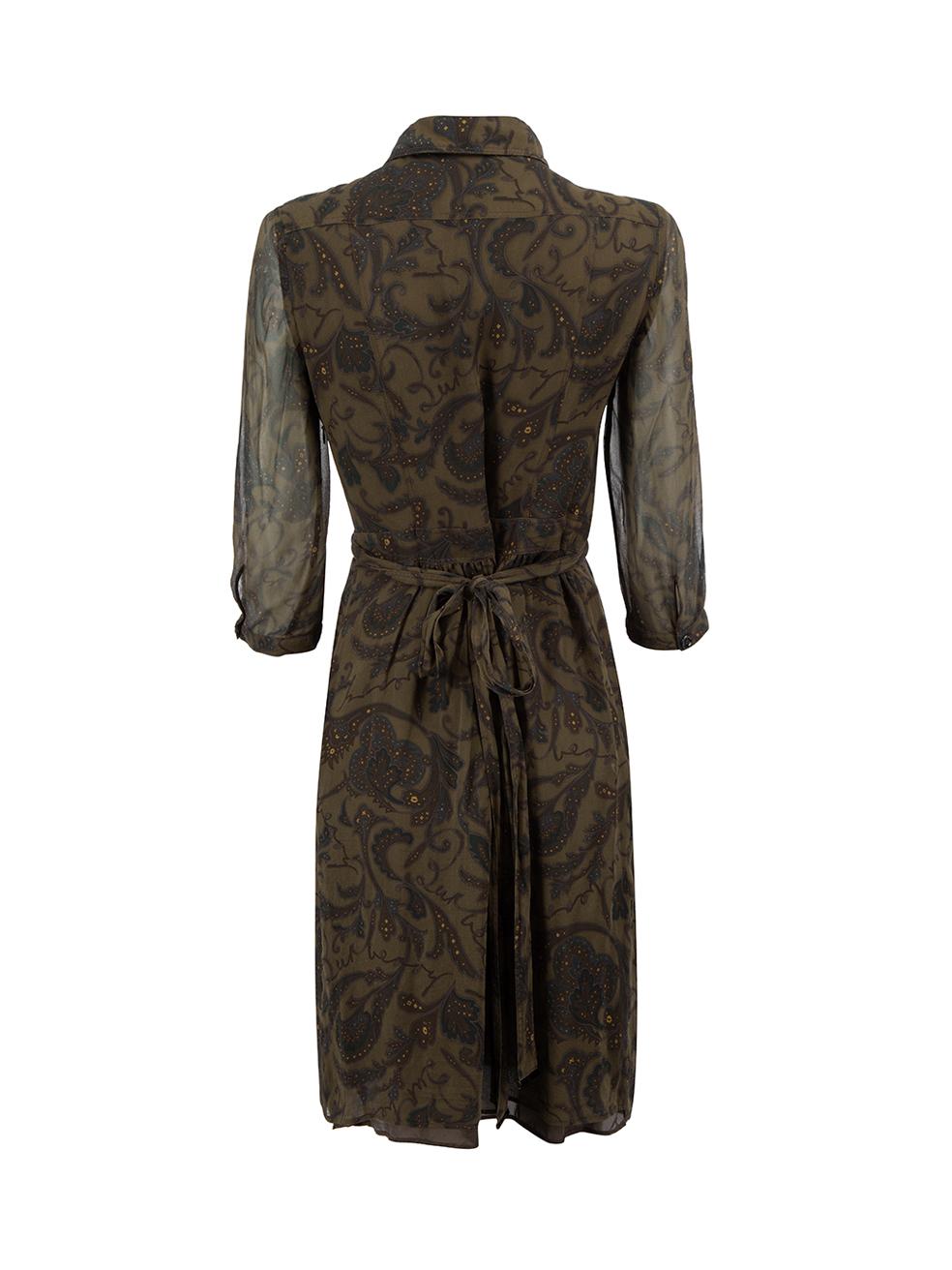 Green Paisley Print Ruffle Midi Dress Size S In Good Condition In London, GB