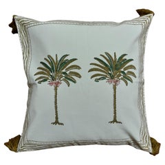 Green Palm Tree Blockprinted pillow 