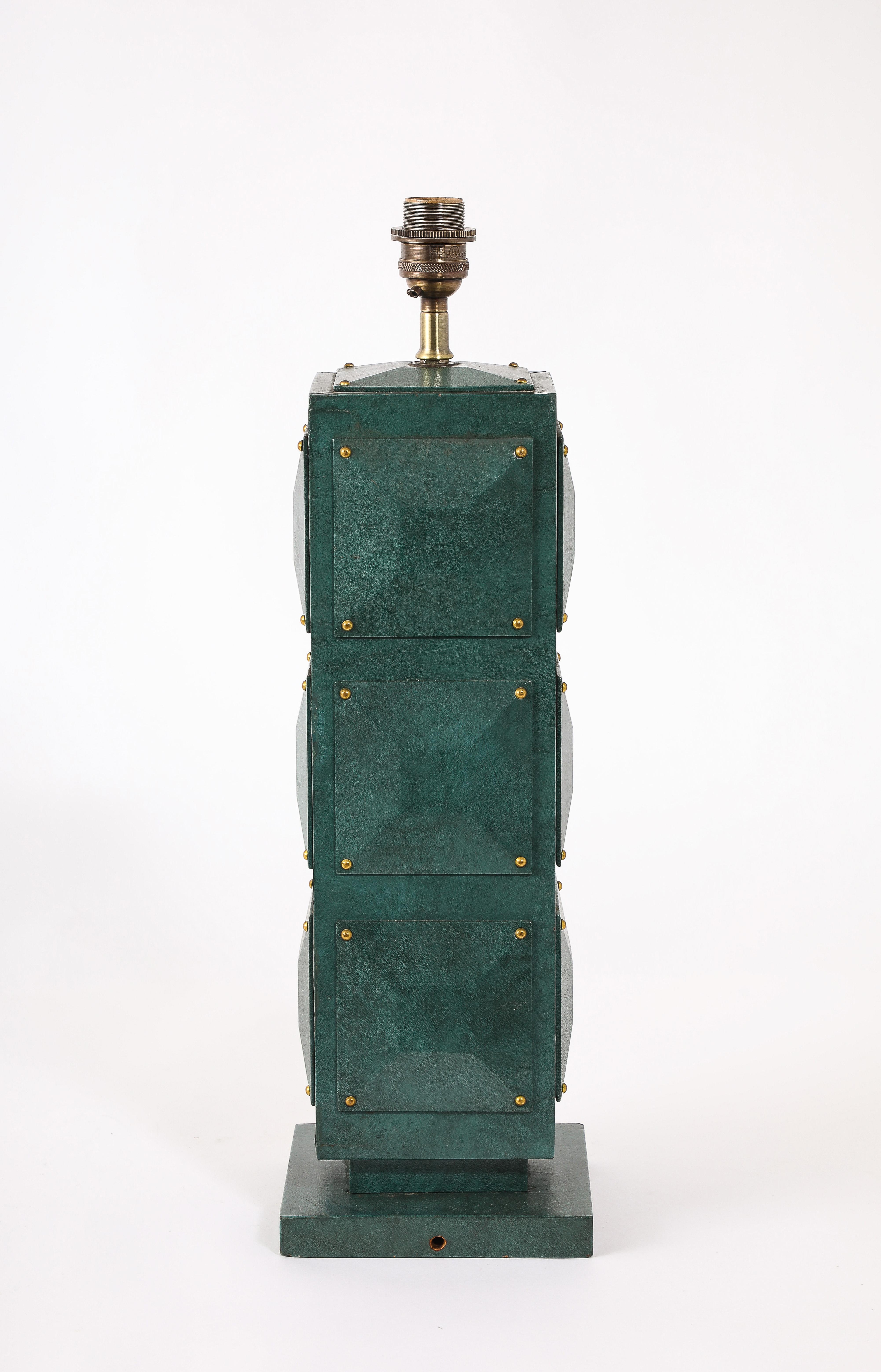 Green Parchment Lamp, France 1950's For Sale 4
