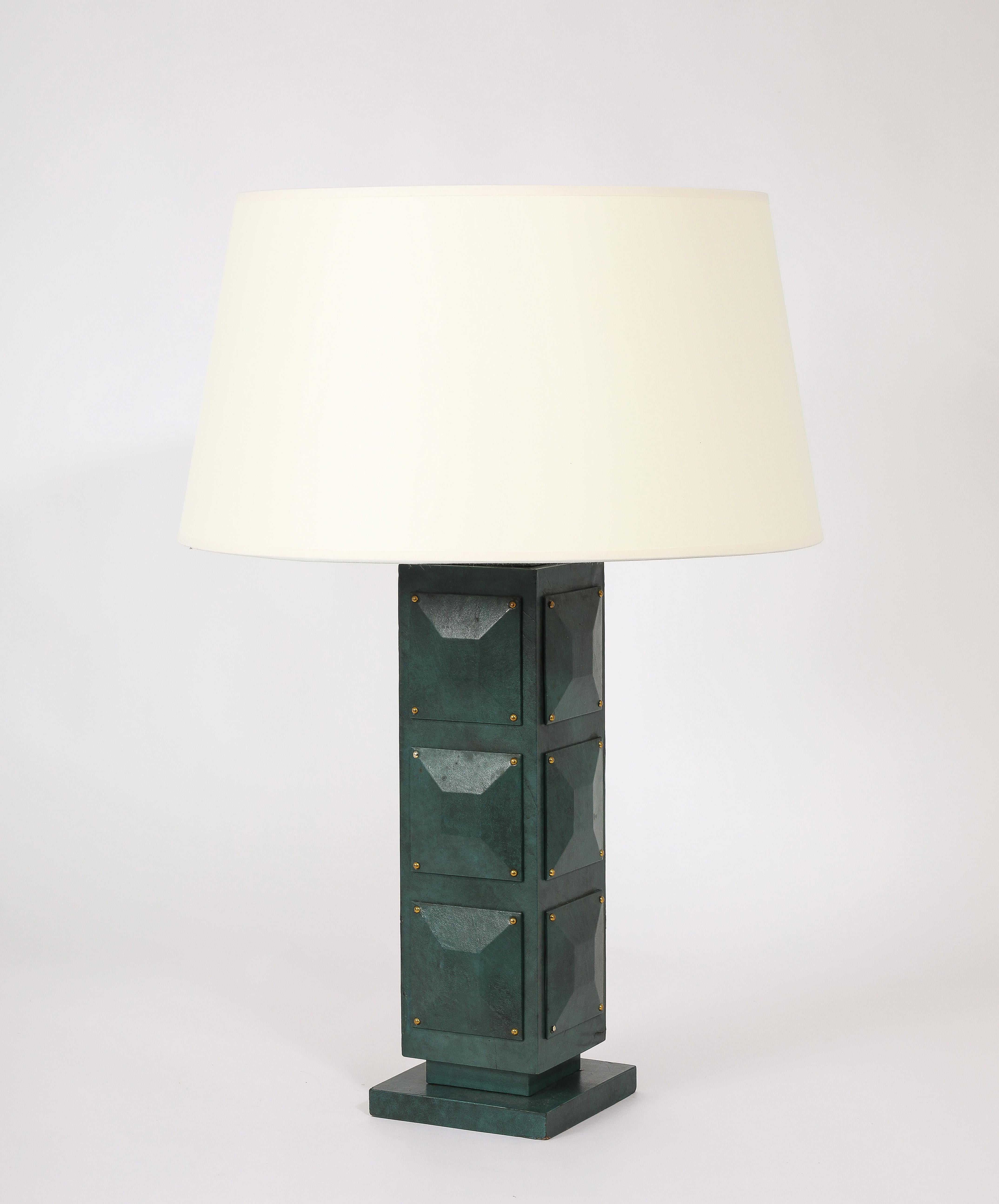 French Green Parchment Lamp, France 1950's For Sale