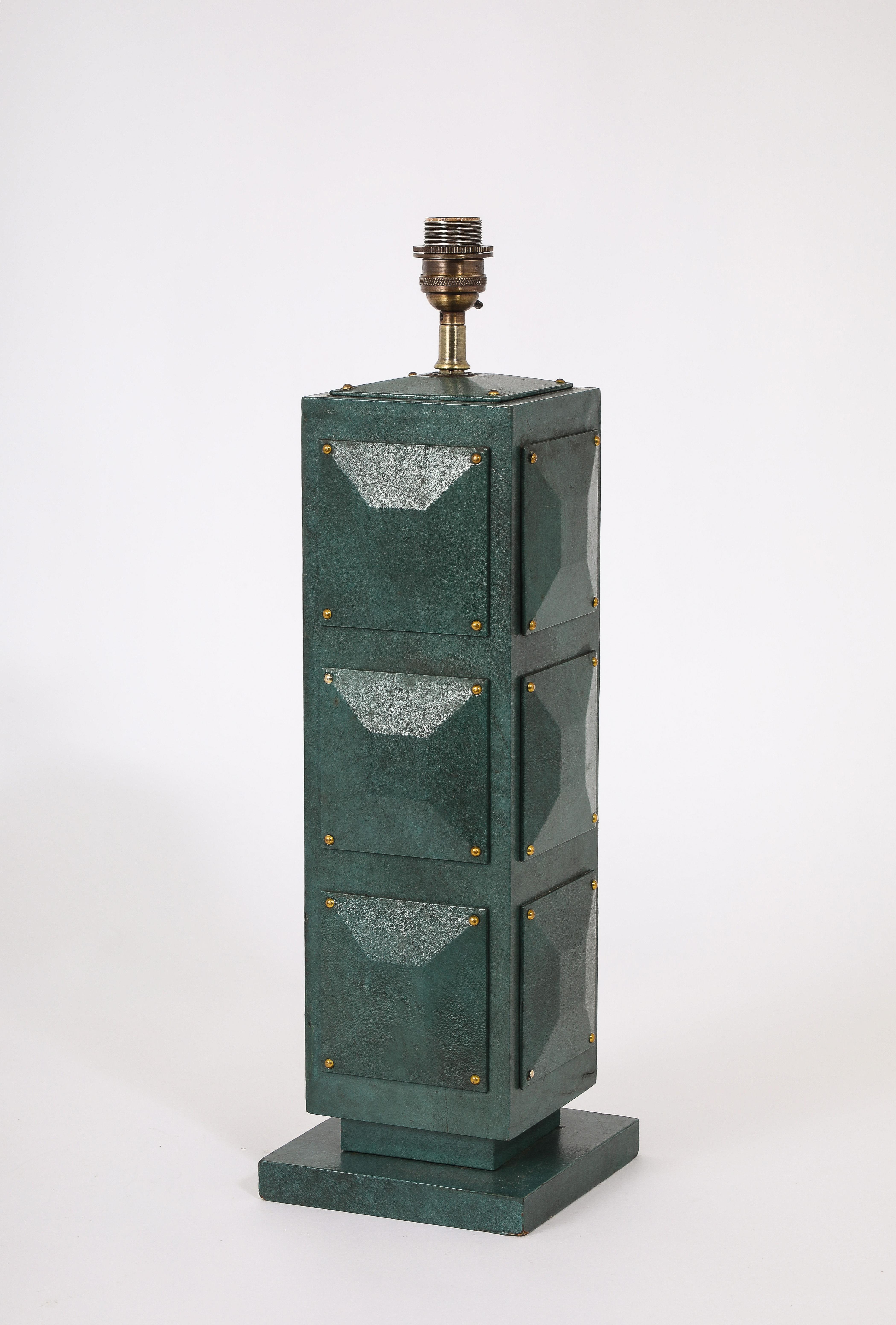 Green Parchment Lamp, France 1950's In Good Condition For Sale In New York, NY
