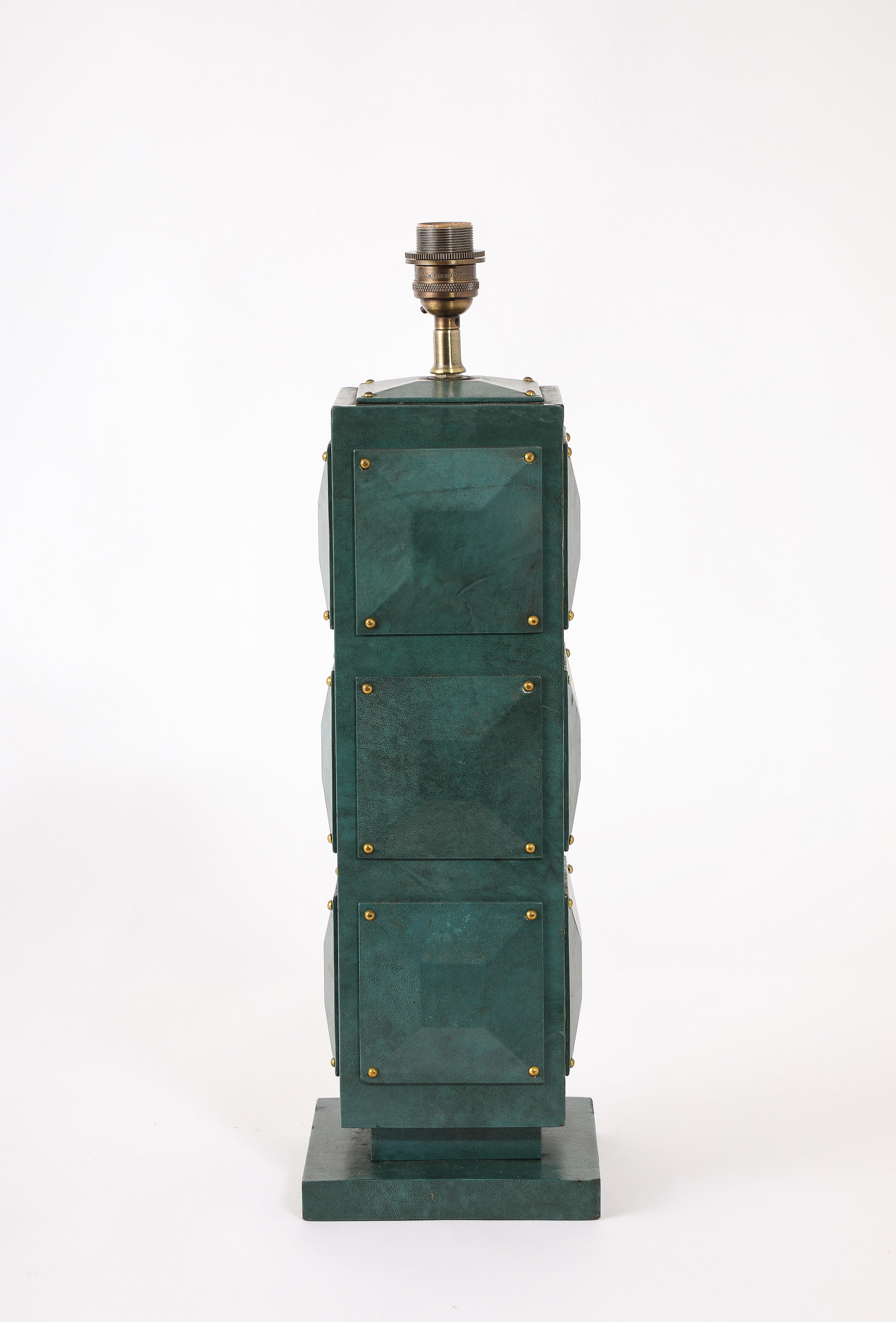 Green Parchment Lamp, France 1950's For Sale 2