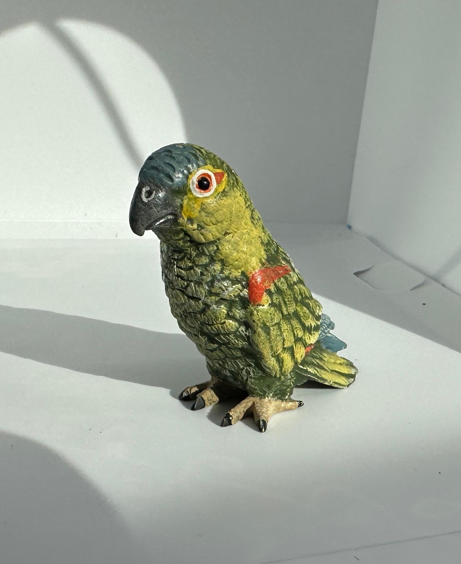 Gilded Age Green Parrot Bird Bergman Austrian Vienna Bronze Lovebird Cold Painted Bronze For Sale