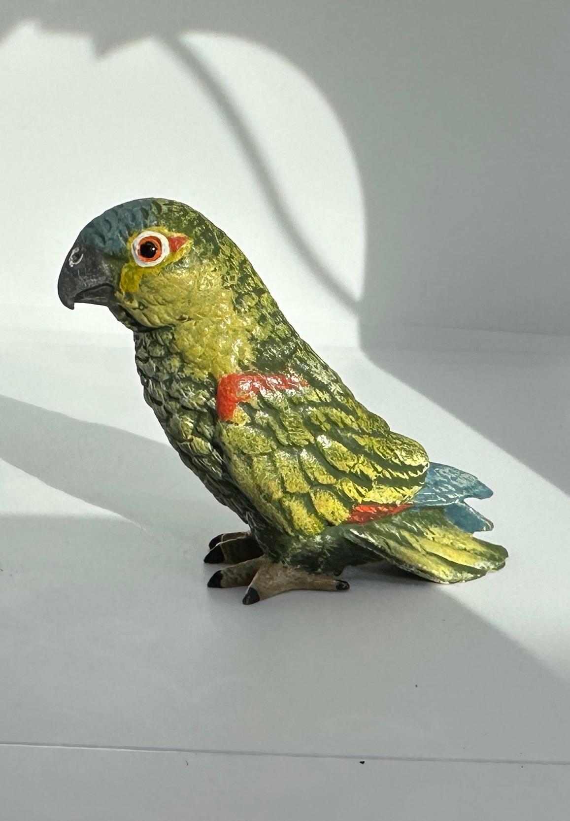 Green Parrot Bird Bergman Austrian Vienna Bronze Lovebird Cold Painted Bronze For Sale 1