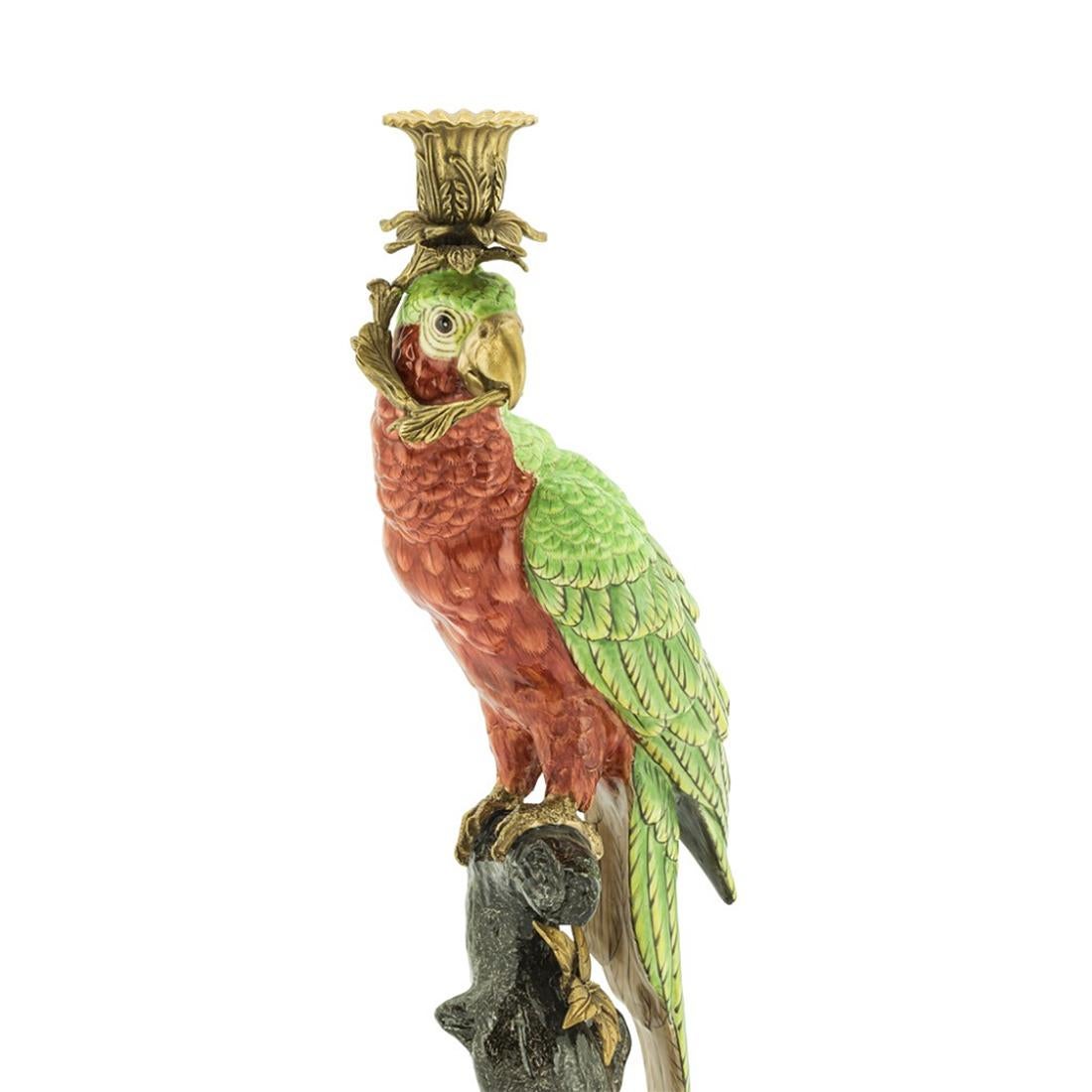 Italian Green Parrot Sculpture Candleholder For Sale