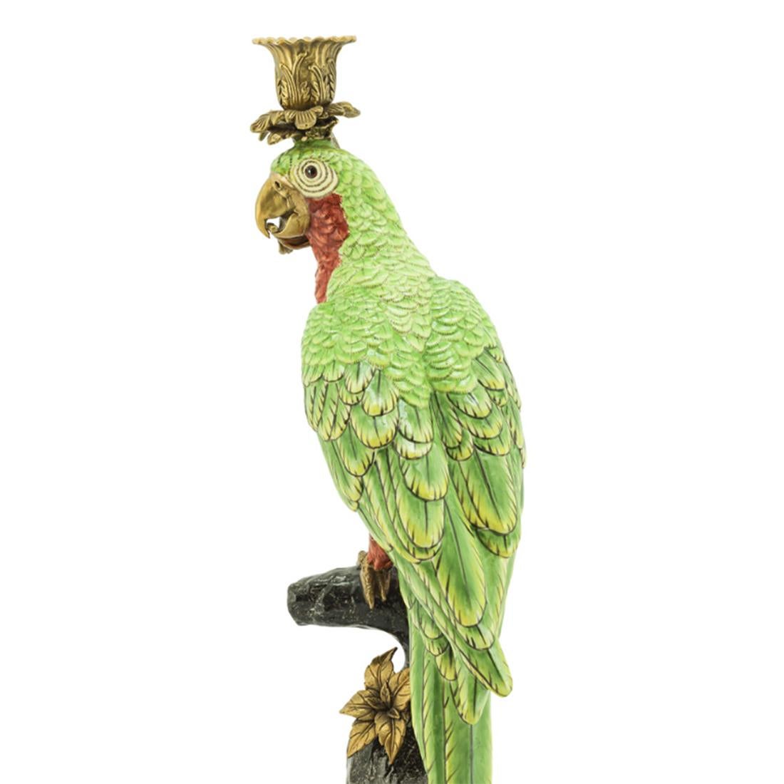 Green Parrot Sculpture Candleholder In New Condition For Sale In Paris, FR