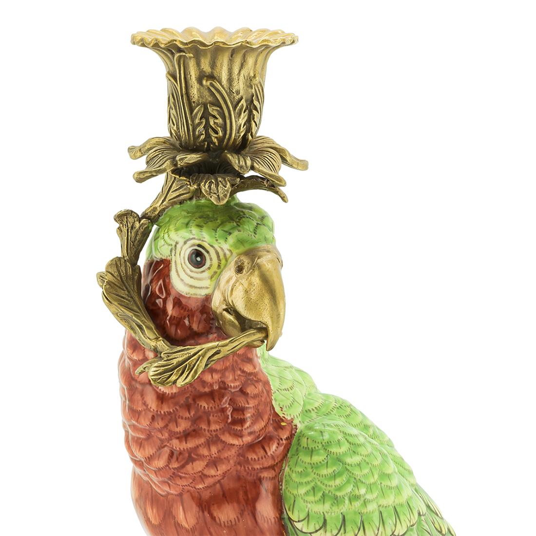 Grüner Papagei-Skulptur-Kerzenhalter (Porzellan) im Angebot