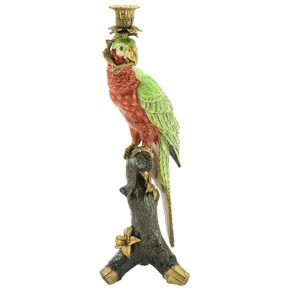 Green Parrot Sculpture Candleholder