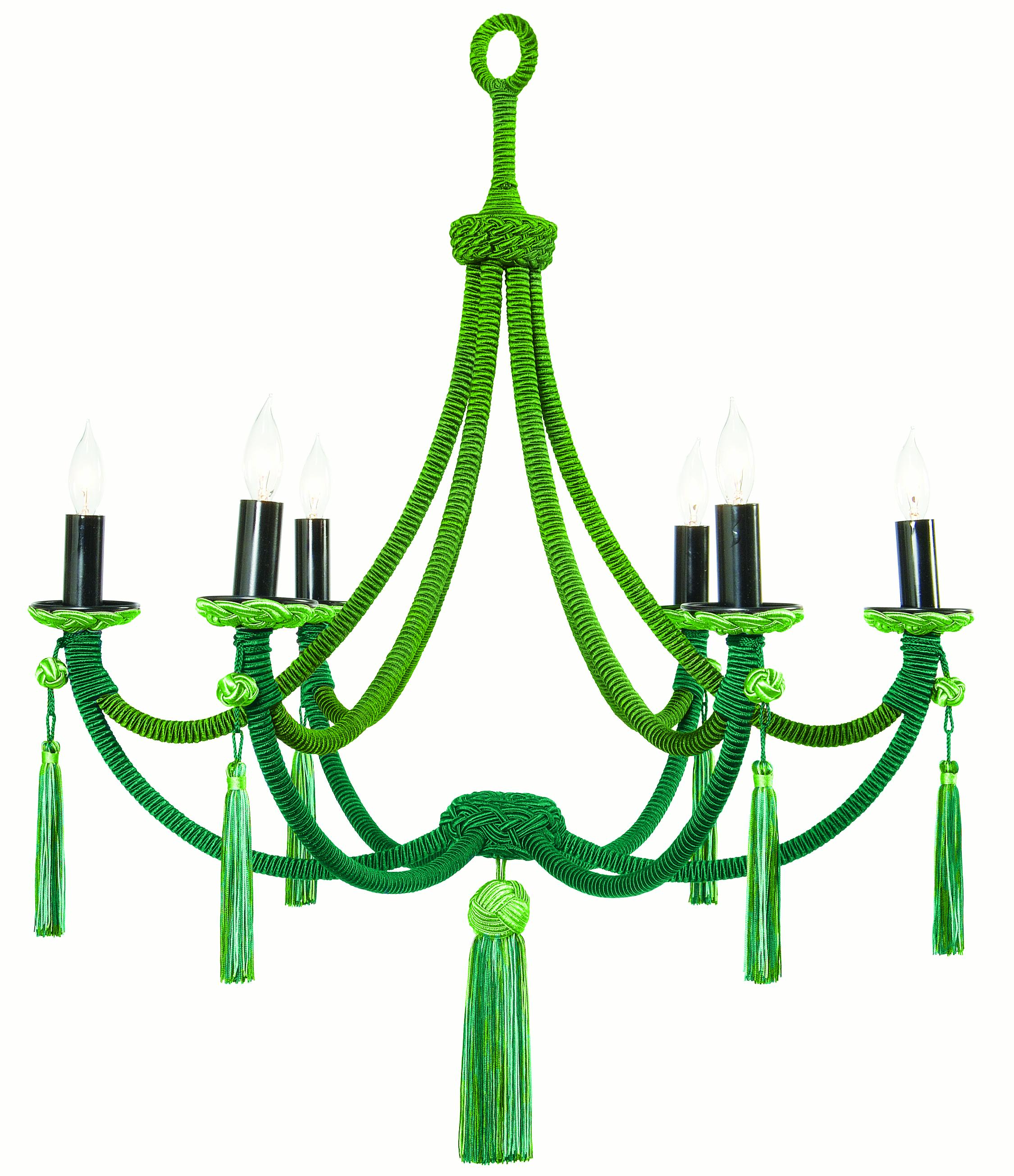 Green Passementerie Wrapped Chandelier, Silk Cords For Sale 6