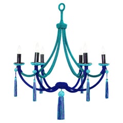 Green Passementerie Wrapped Chandelier, Silk Cords