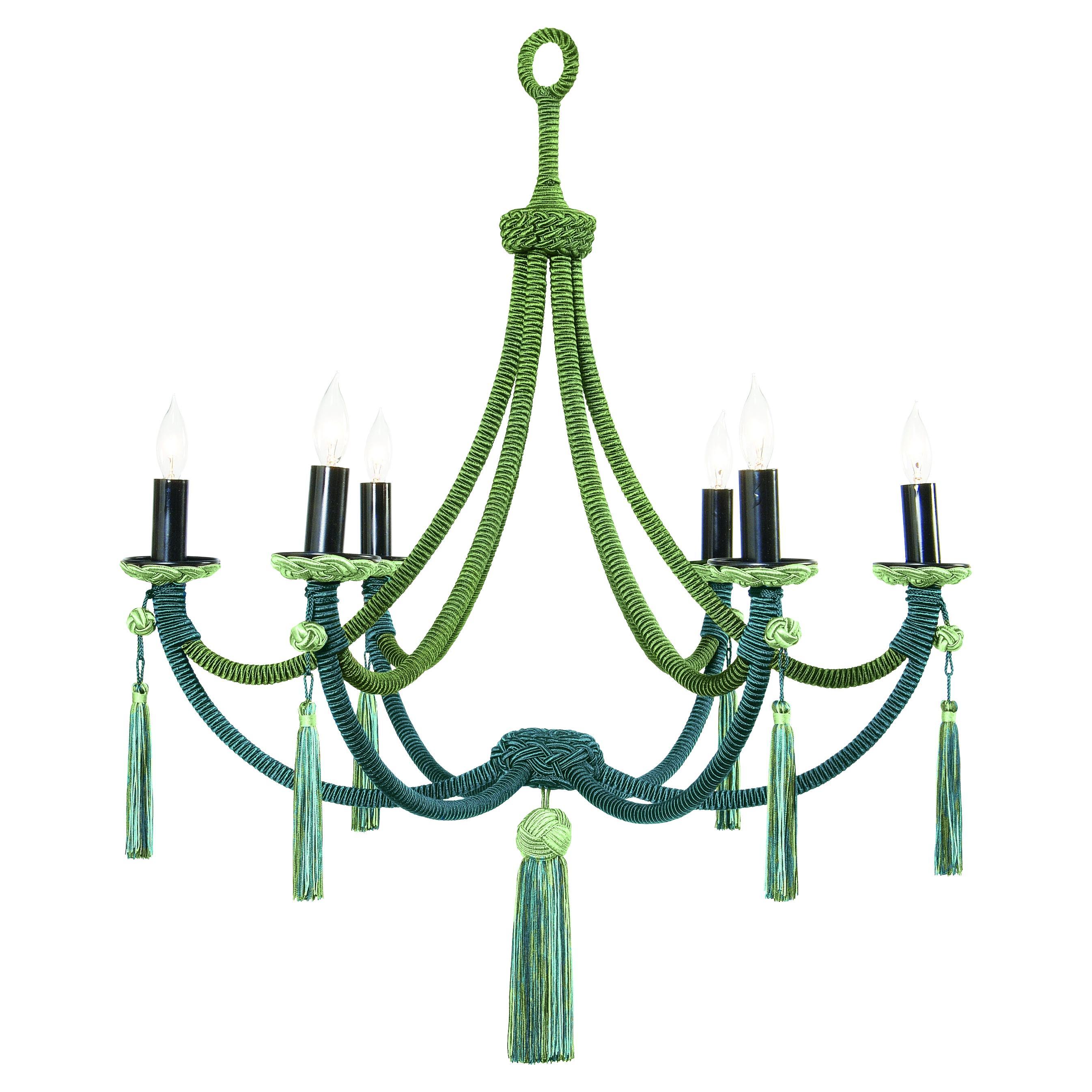 Green Passementerie Wrapped Chandelier, Silk Cords For Sale