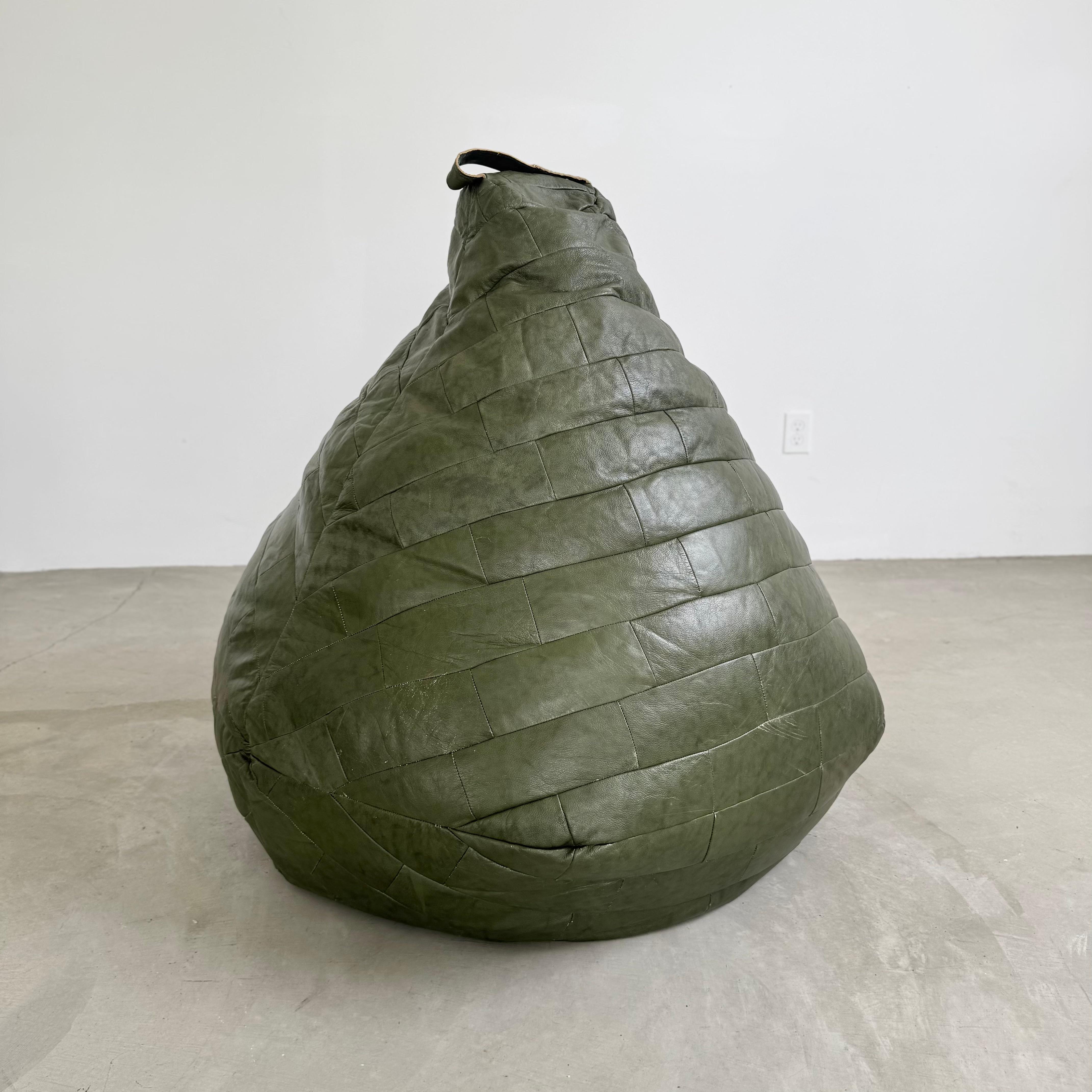 Suisse Green Patchwork Leather Bean Bag, 1970s Switzerland en vente