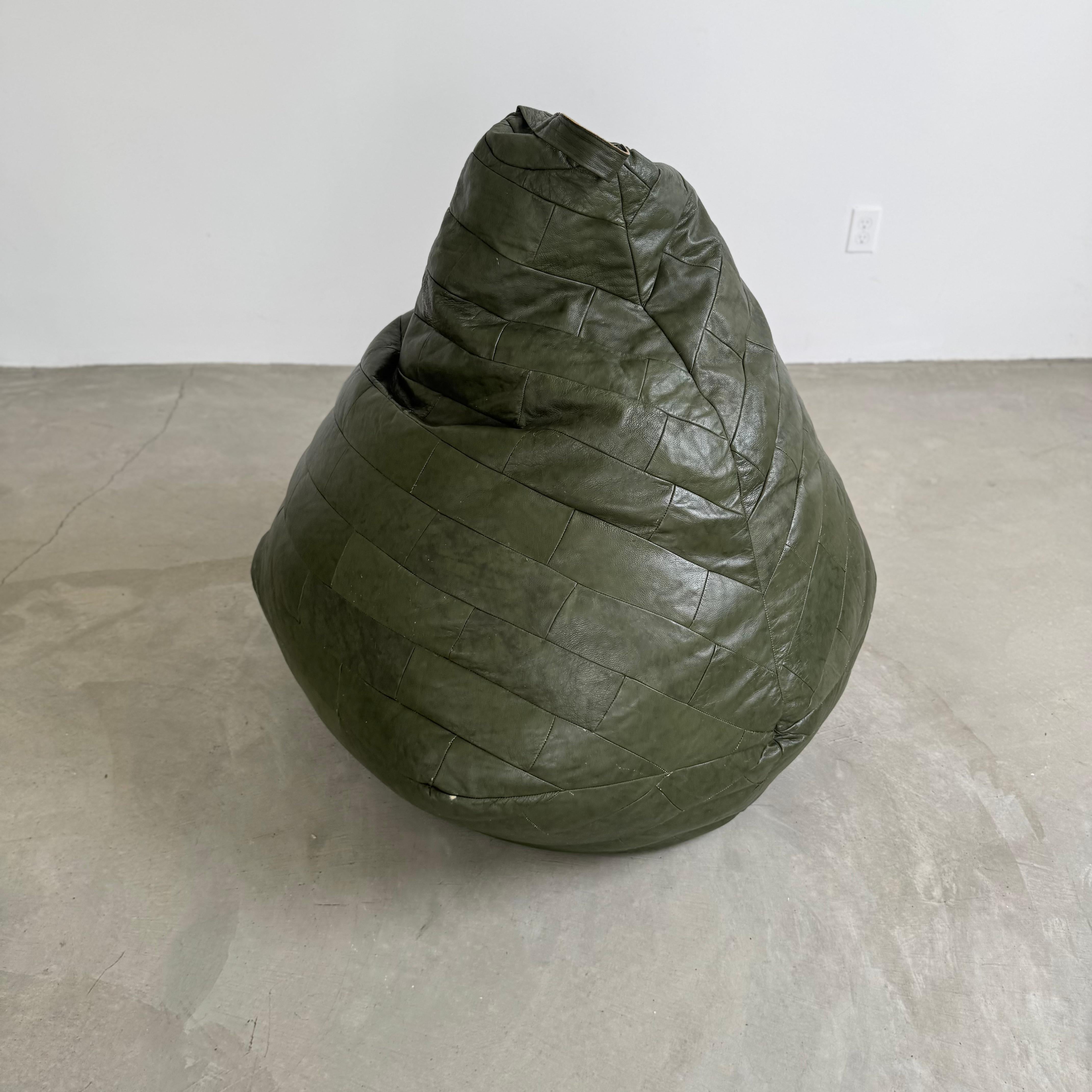 Fait main Green Patchwork Leather Bean Bag, 1970s Switzerland en vente