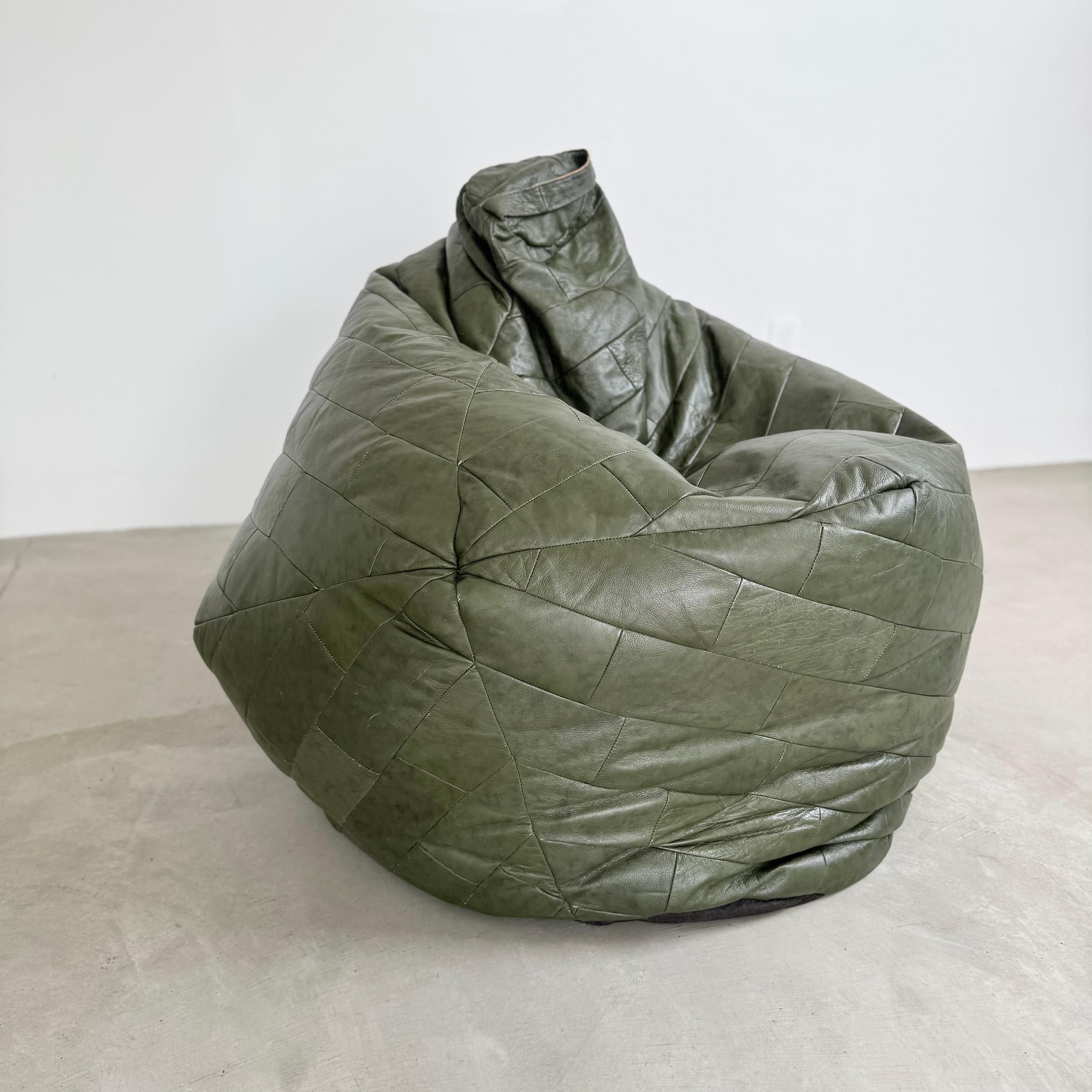 Cuir Green Patchwork Leather Bean Bag, 1970s Switzerland en vente