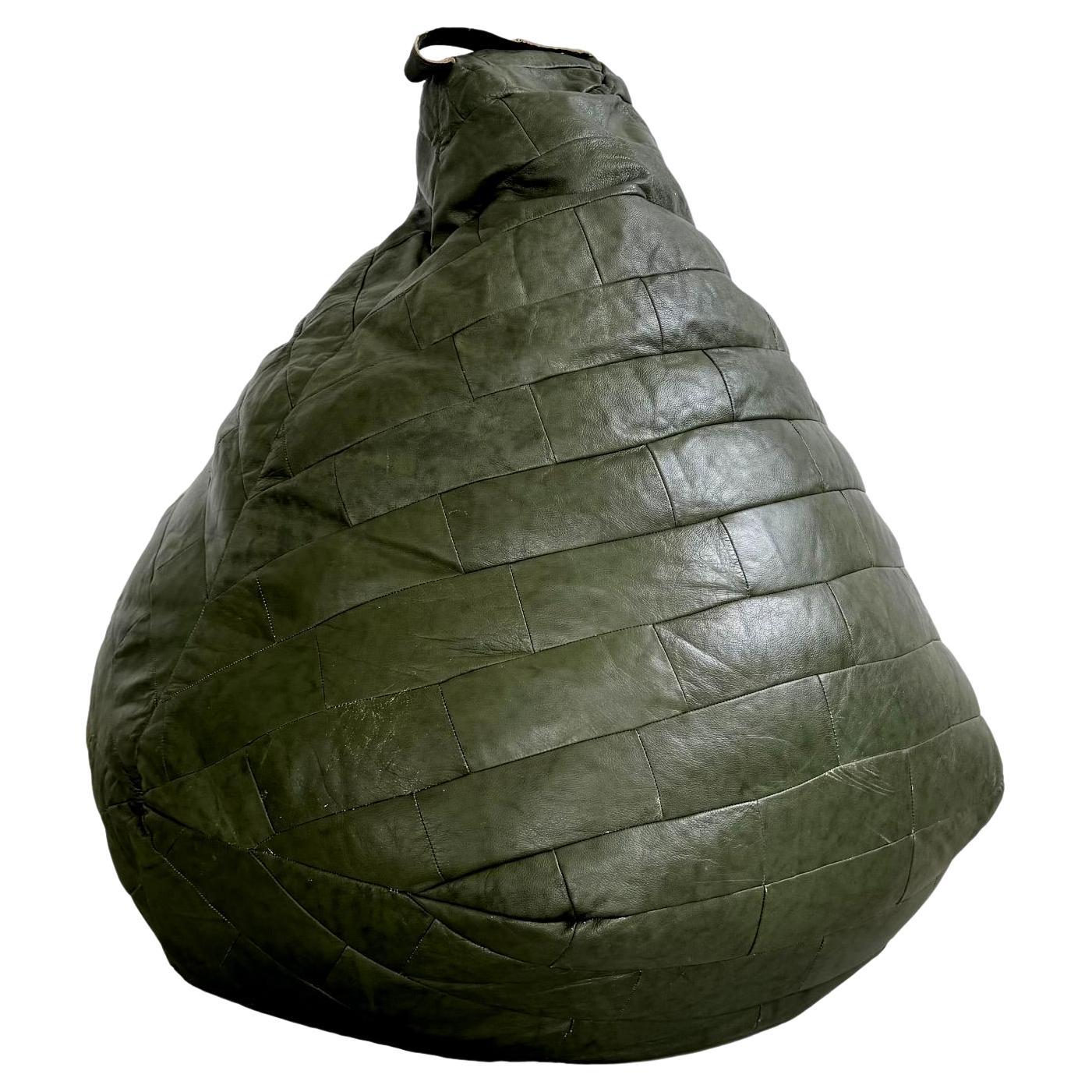 Green Patchwork Leather Bean Bag, 1970s Switzerland en vente