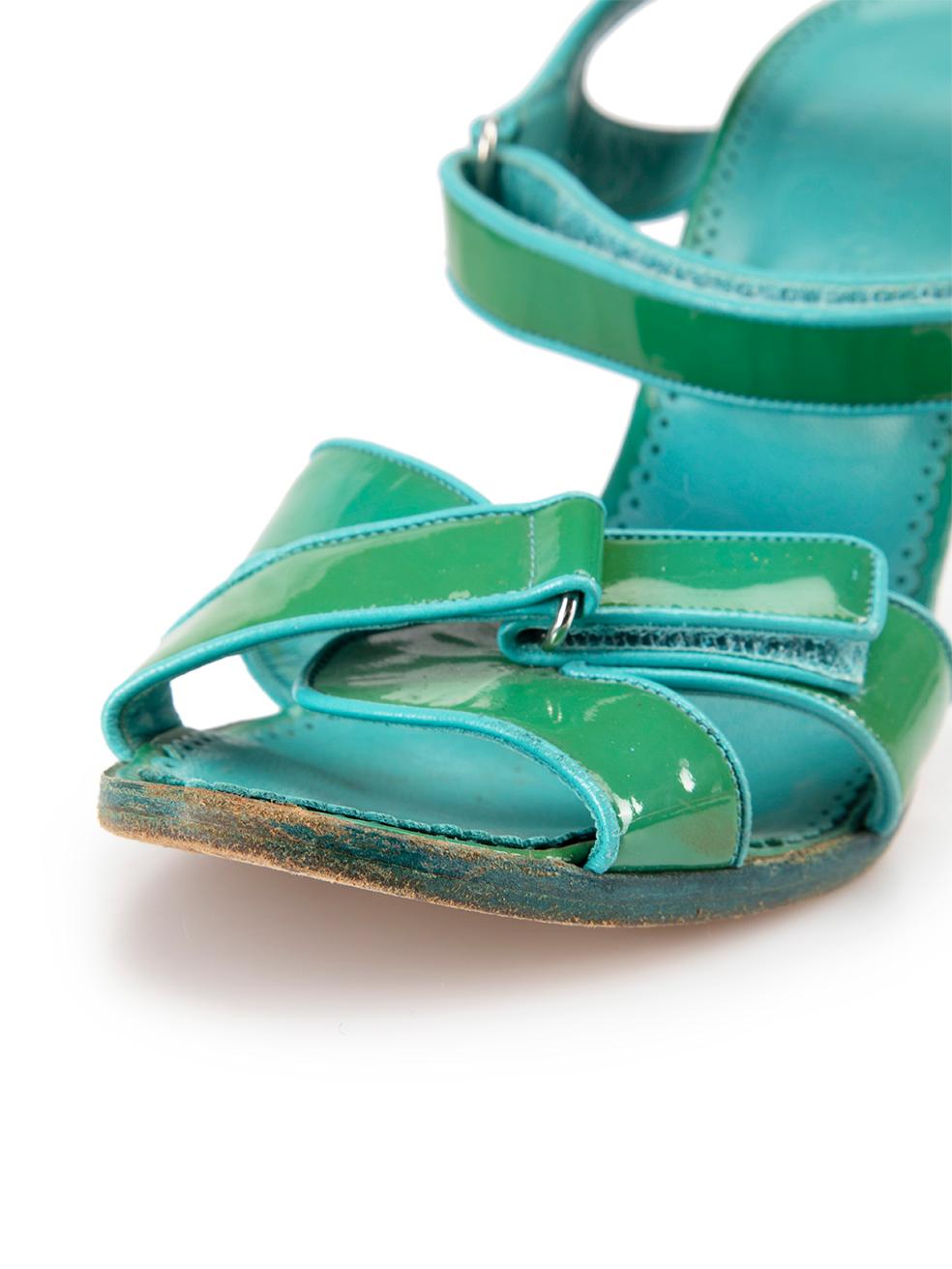 Women's Green Patent Velcro Heeled Sandals Size IT 37 For Sale