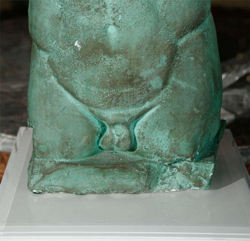 Mid-20th Century Green Patina Plaster Male Nude For Sale