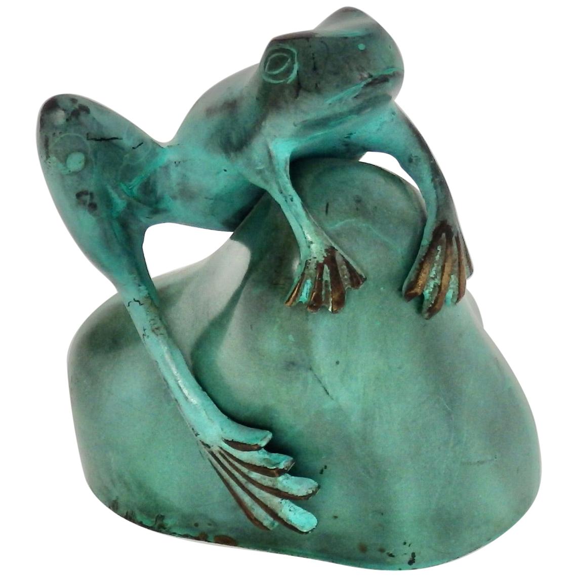 Green Patina'd Bronze Metal Frog Statue, Style of Marshall Fredericks