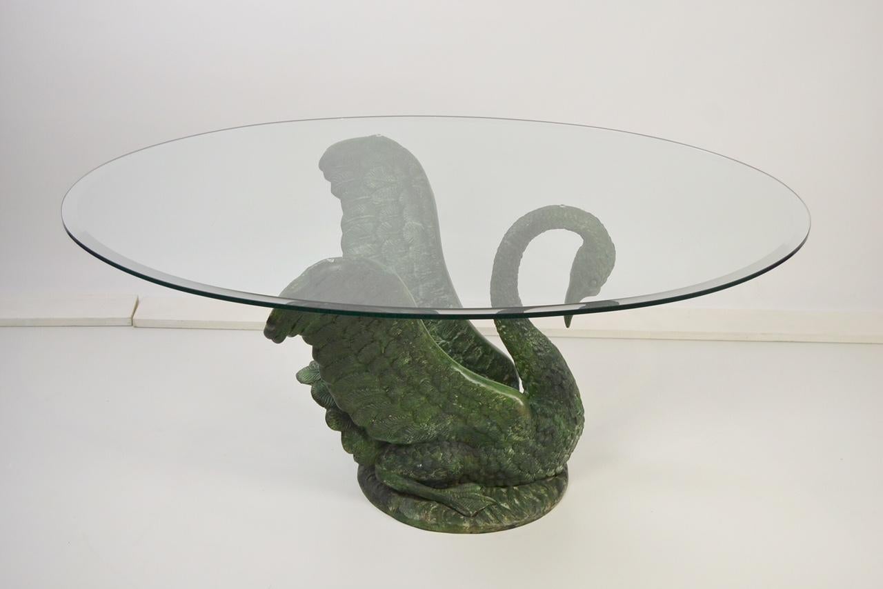 Green Patinated Bronze Swan Coffee Table, Italy, 1960s 3
