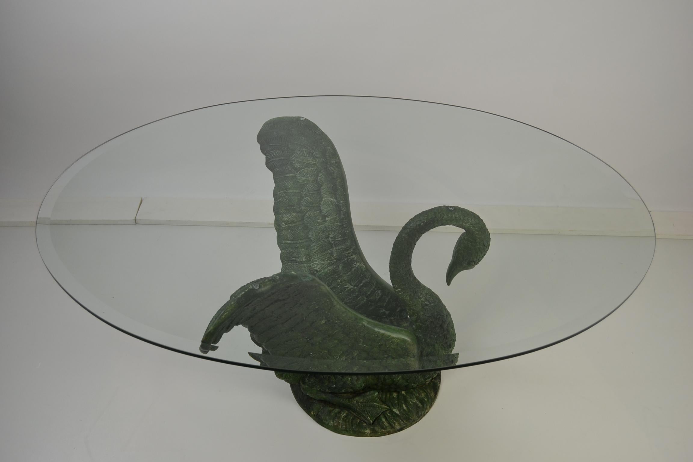 Green Patinated Bronze Swan Coffee Table, Italy, 1960s 5