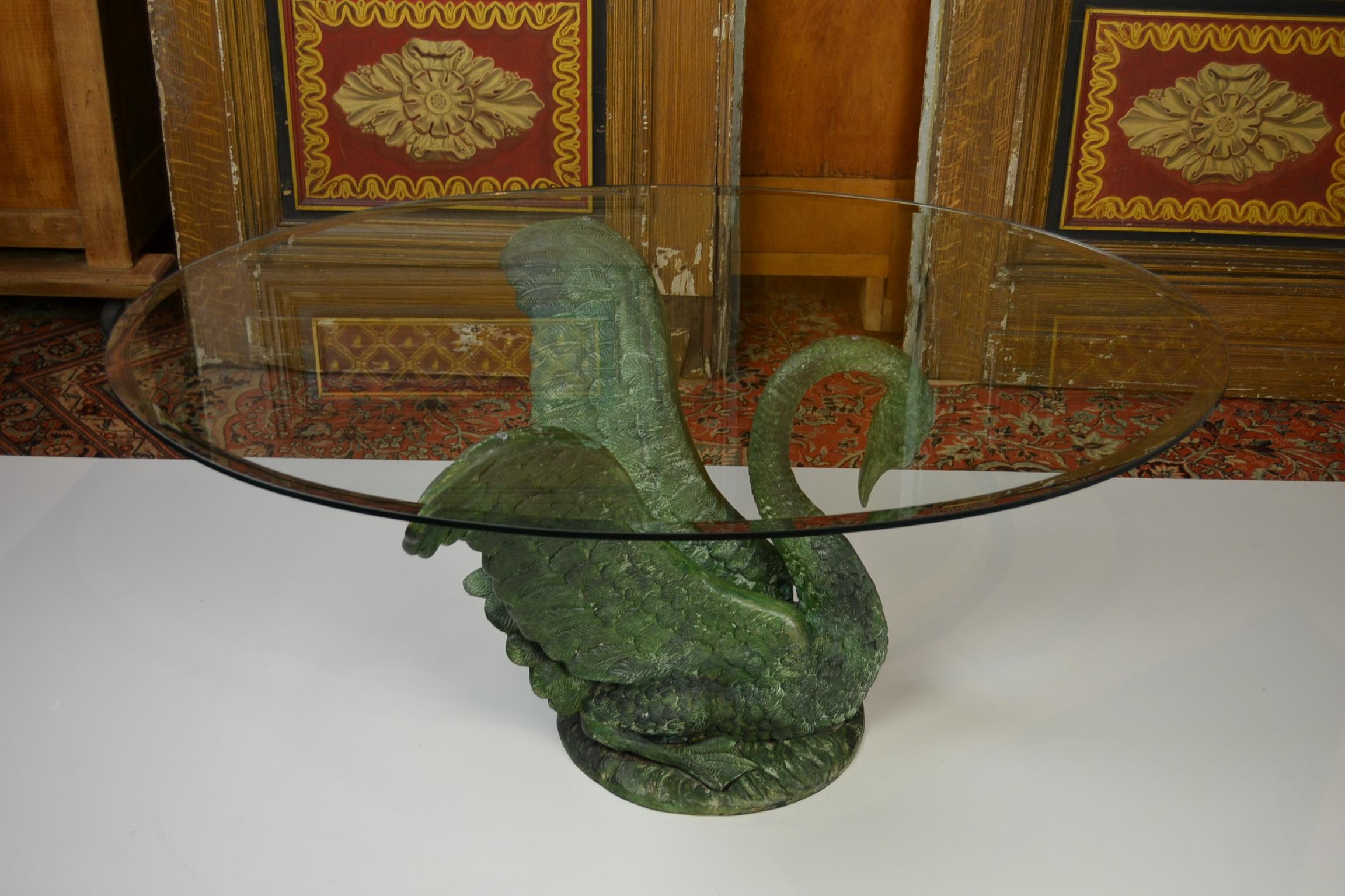 Green Patinated Bronze Swan Coffee Table, Italy, 1960s 12