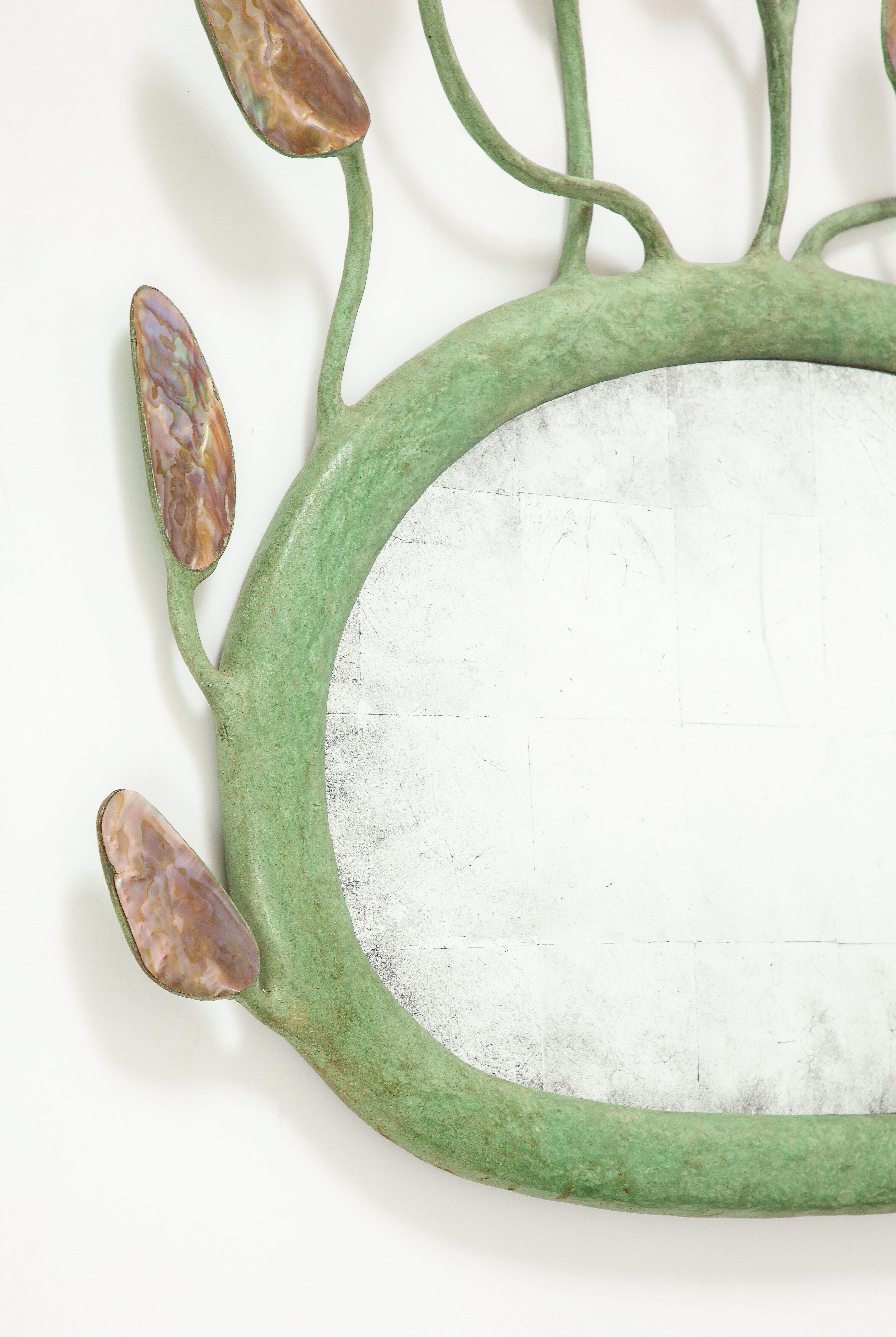 Green Patinated Resin Sculptural Mirror in the Manner of Garouste & Bonetti In Good Condition In Montreal, QC