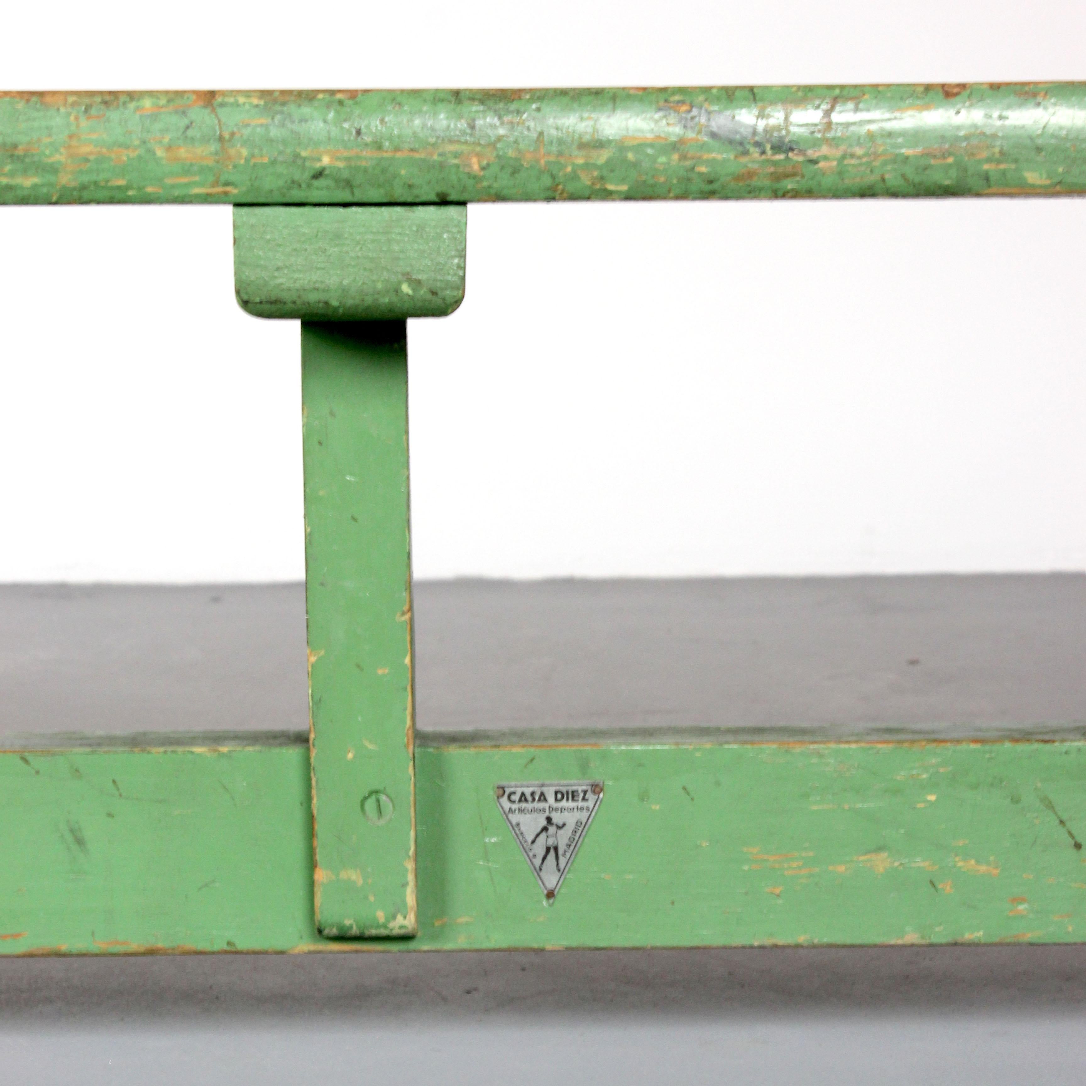 Spanish Green patinated wood bench - Casa Diez - Spain - c. 1970 For Sale