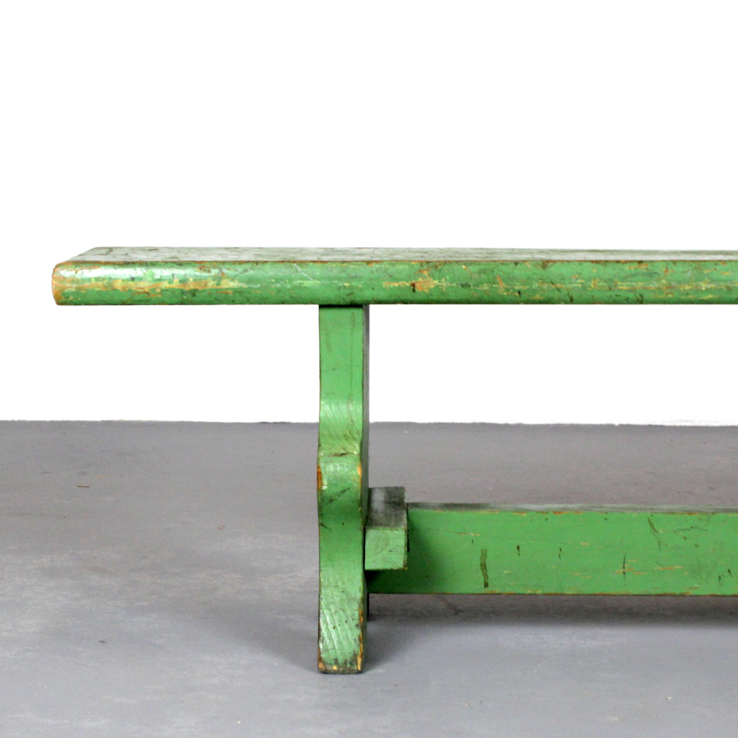 Painted Green patinated wood bench - Casa Diez - Spain - c. 1970 For Sale