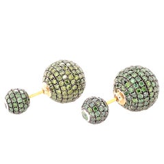Green Pave Diamond Ball Tunnel Earrings Made in 14k Gold & Silver