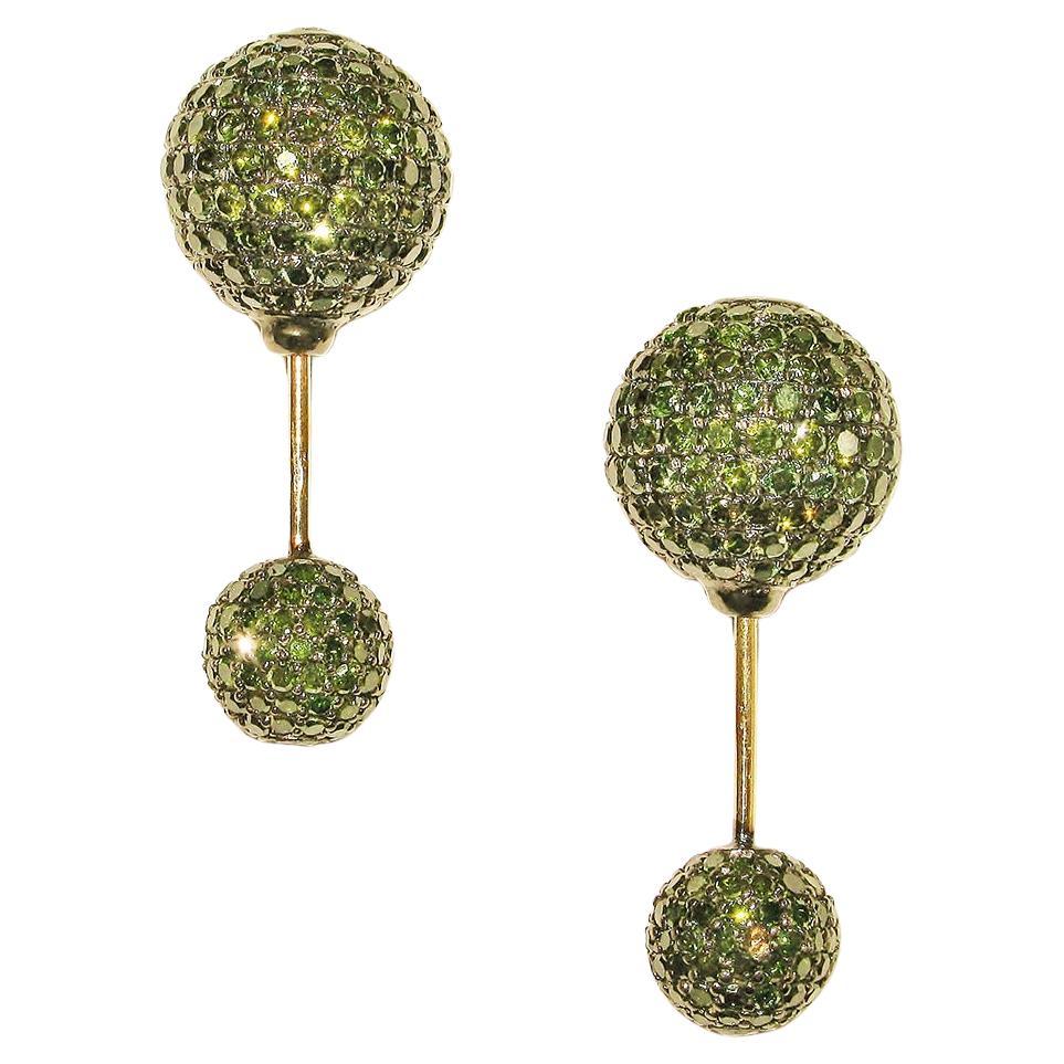Green Pave Diamond Tunnel Earring Made in 14k Gold For Sale