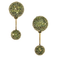 Green Pave Diamond Tunnel Earring Made in 14k Gold