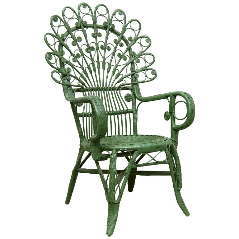 Green Peacock Armchair Mid Century Modern In Bamboo And Rattan Circa 1960 For Sale At 1stdibs